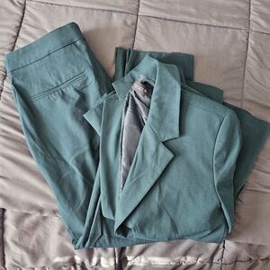 Zara Green Suit Blazer And Pants Set